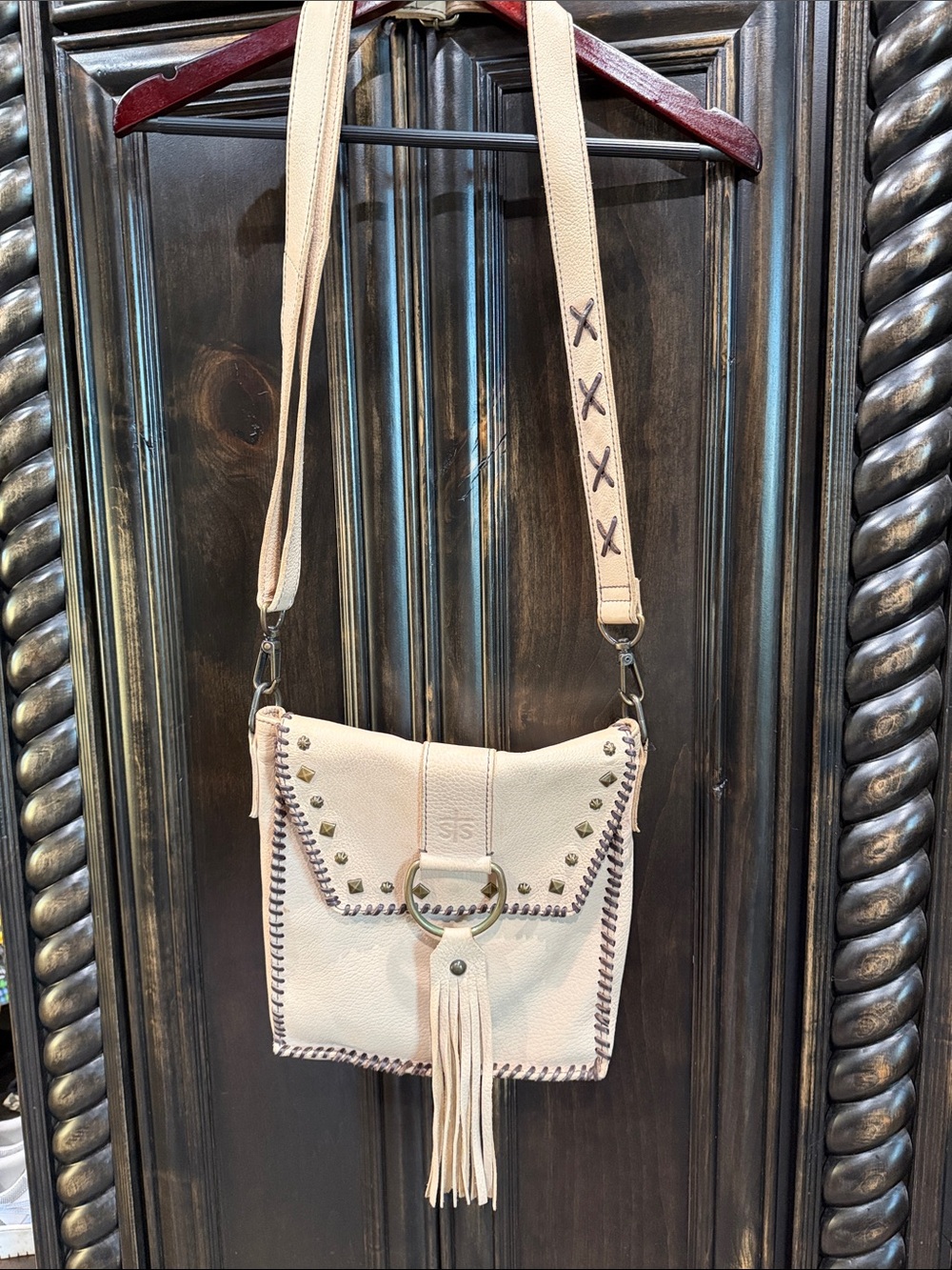 STS ranchers Fringe Studded Crossbody Bag - Cream